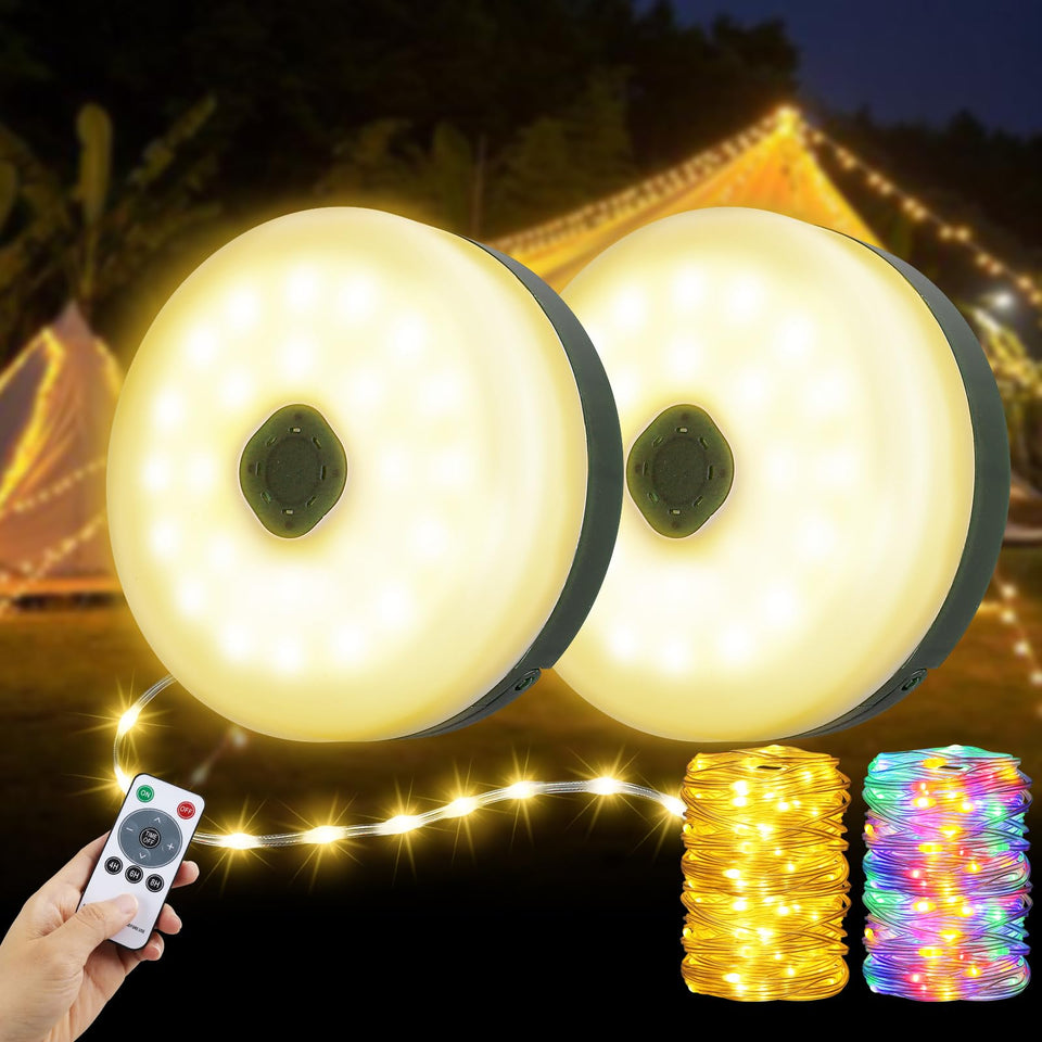 MGYIF 2-pack camping string lights 33ft, quick setup and cozy ambience.