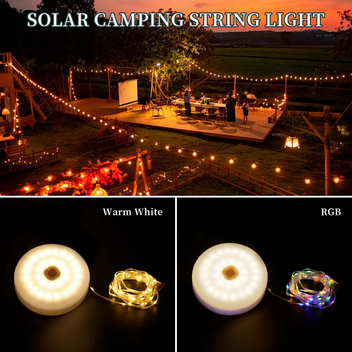 MGYIF Solar Camping Lights versatile hanging design with magnets on tents.
