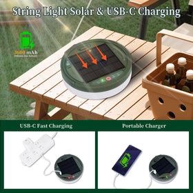 MGYIF Solar Camping Lights IPX4 waterproof design attached to a tent.