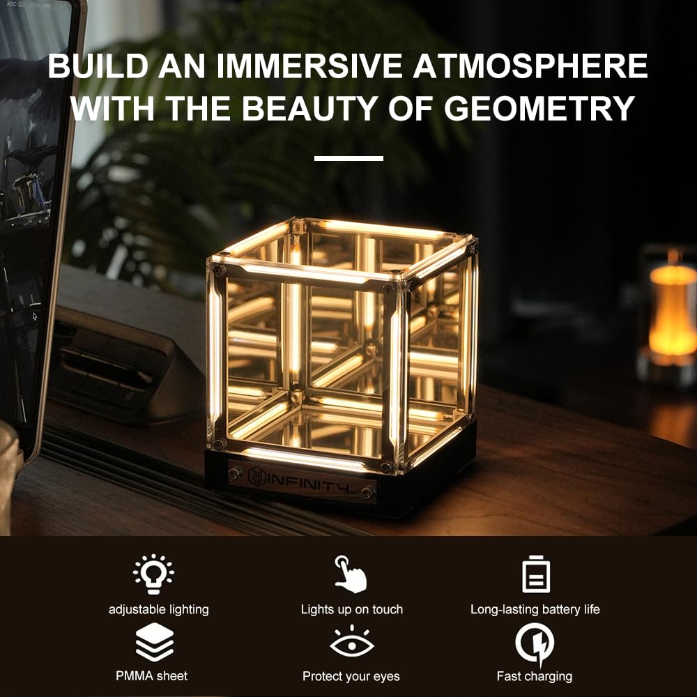 Mhaohuofu Infinity Cube Light back view with crystal acrylic and matte frame