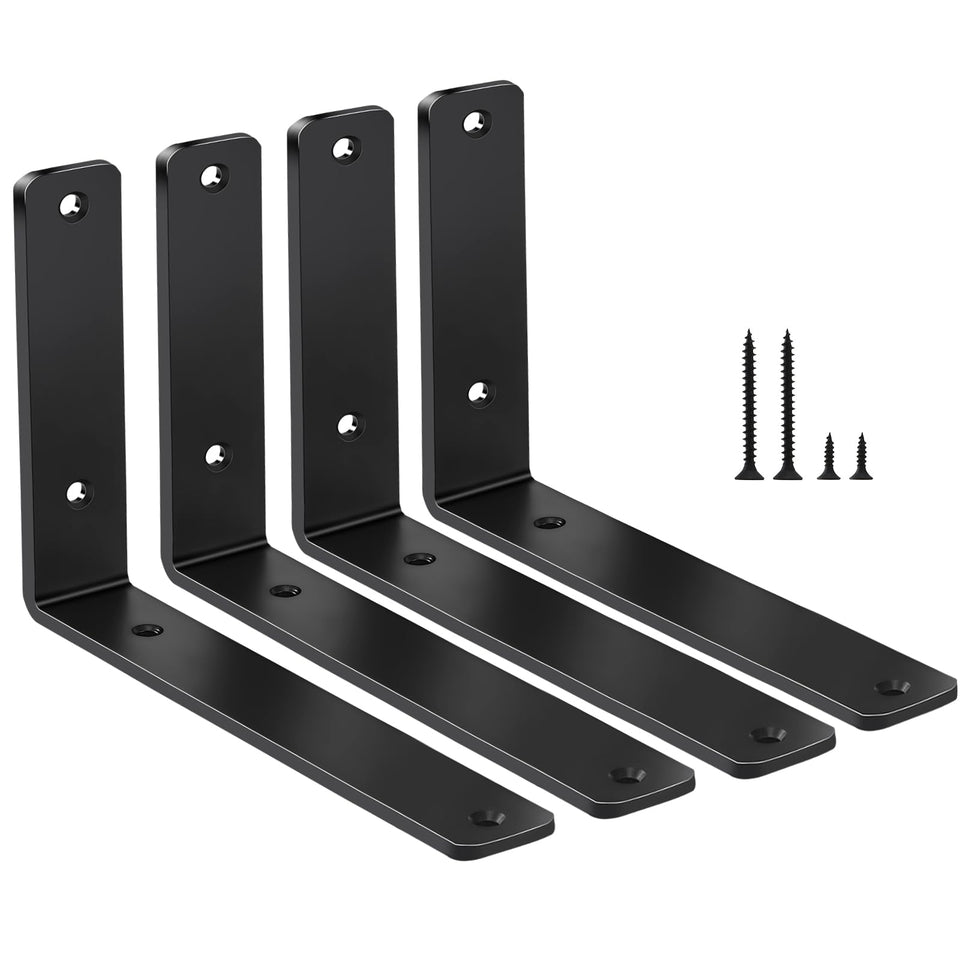MHMYDZ 4-pack L-bracket in black finish supports sturdy shelves for homes or offices