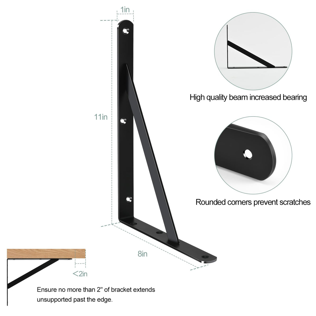 MHMYDZ matte black finish shelf brackets add a sleek, rust-resistant touch to your shelves.
