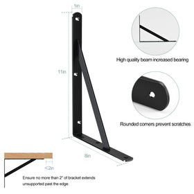MHMYDZ matte black finish shelf brackets add a sleek, rust-resistant touch to your shelves.