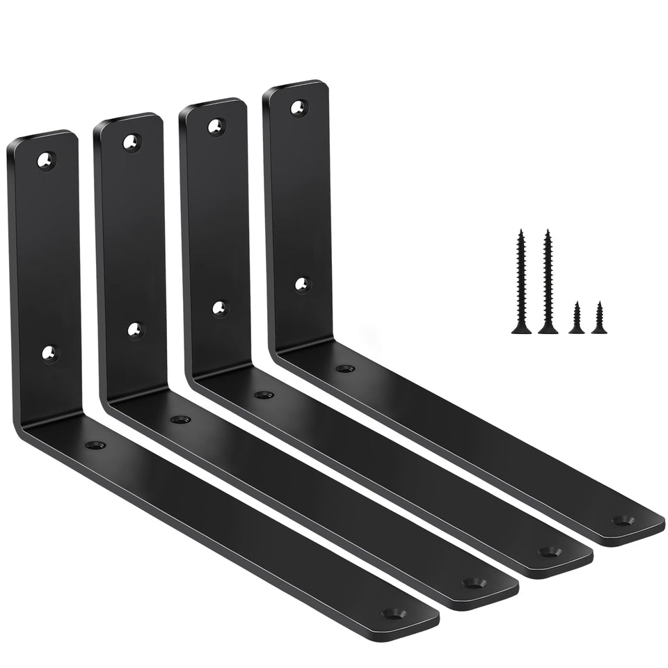 MHMYDZ four-pack brackets mounted on wall for sturdy shelves.