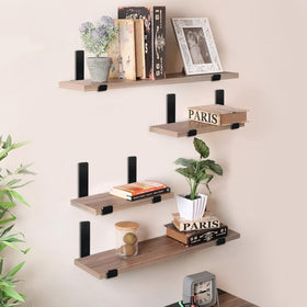 Kitchen setup with MHMYDZ matte black brackets under a wooden shelf.