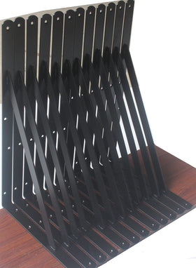 MHMYDZ L22x12 black heavy-duty bracket set provides sturdy wall shelf support.