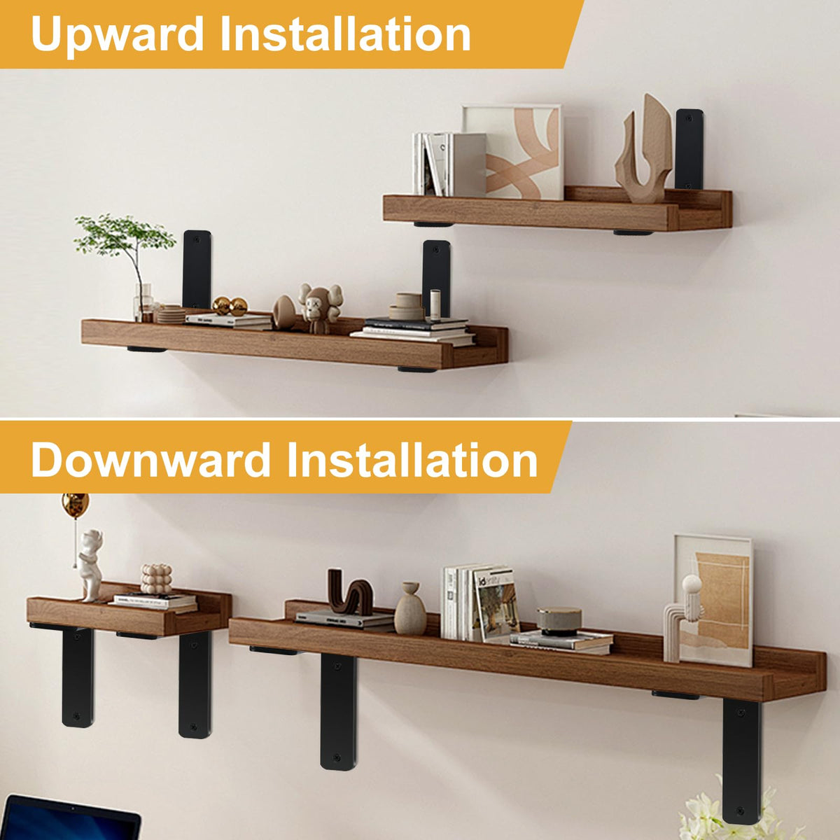 Matte black finish adds rustic, reclaimed style to your shelves.