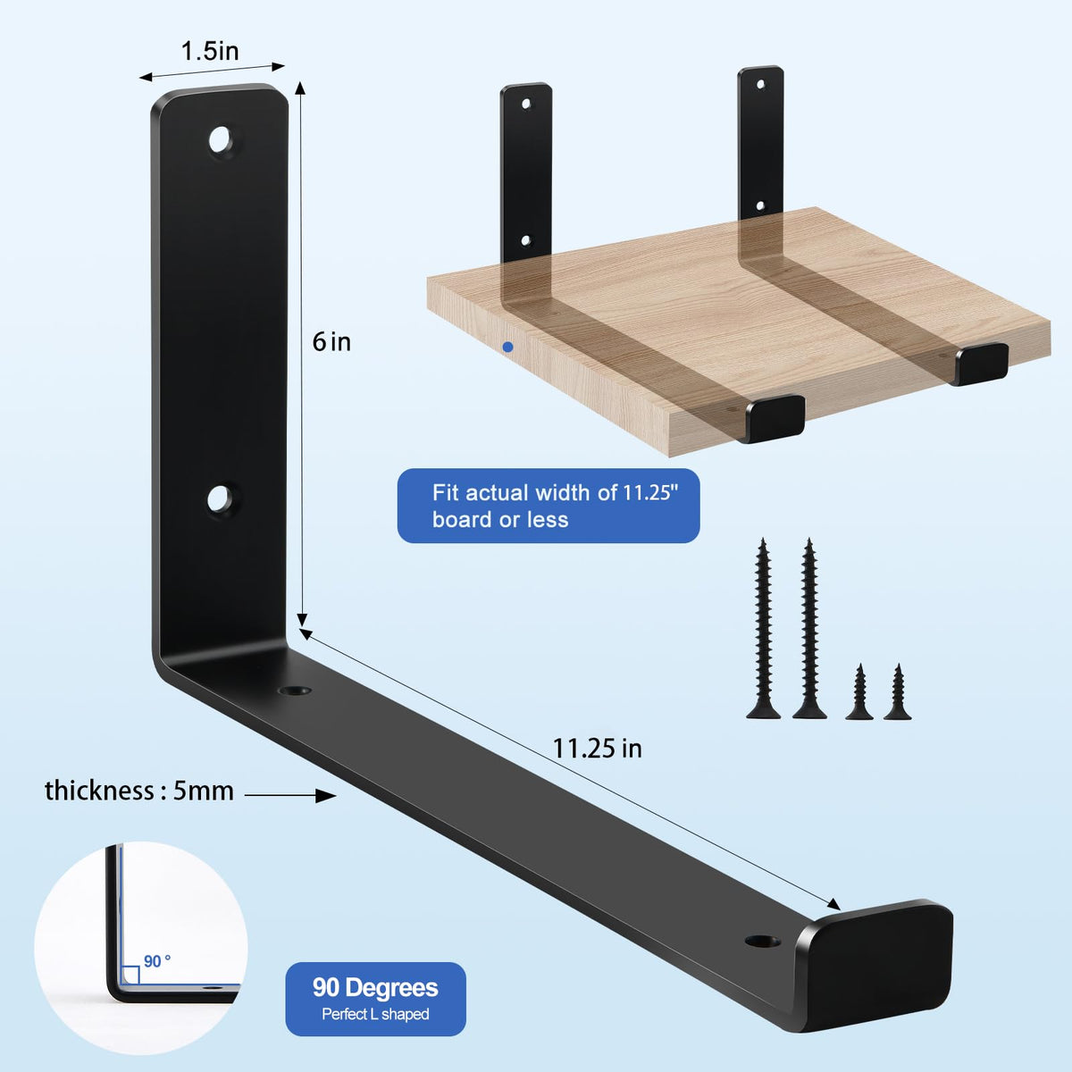 MHMYDZ wall-mount brackets closeup, heavy-duty support for kitchen and garage shelves.