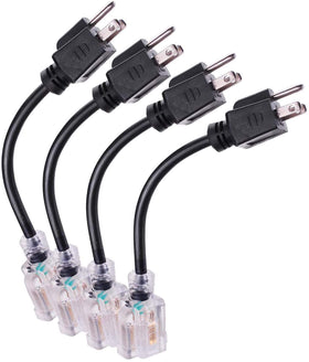 Miady short power extension cord with lighted end showing visibility for dim spaces