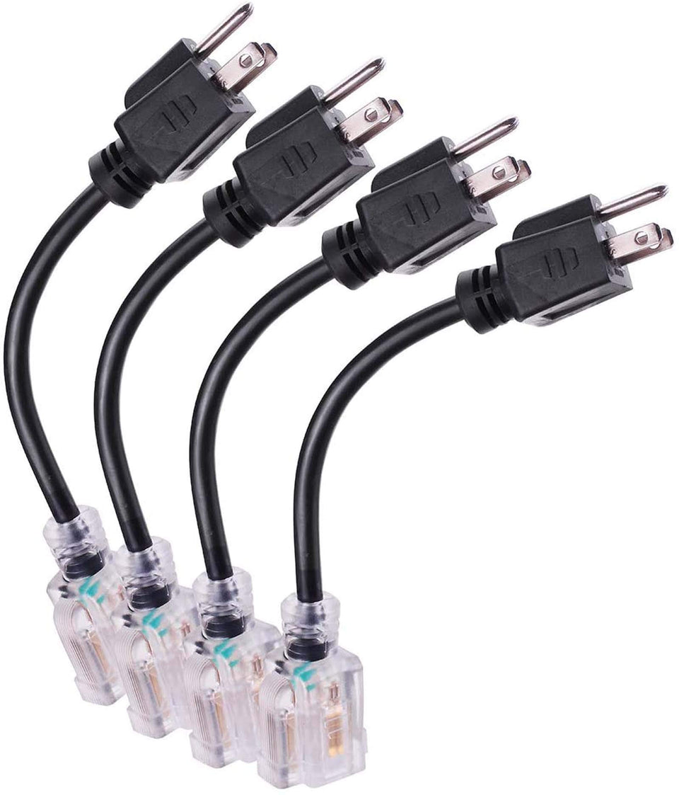 Miady short power extension cord with lighted end showing visibility for dim spaces