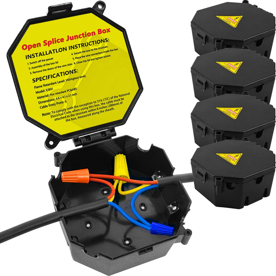 MIARALA black open splice junction box assembly for fast, tool-free wiring setup