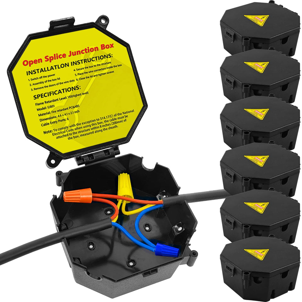 MIARALA black open splice junction box front view for quick wiring access