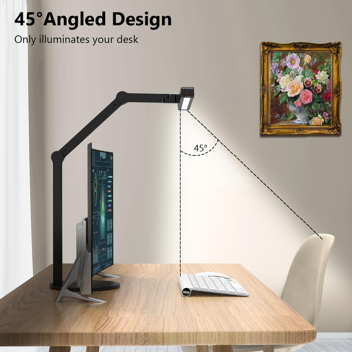 Micomlan Architect Desk Lamp ambient light mode softly brightens surroundings without glare.