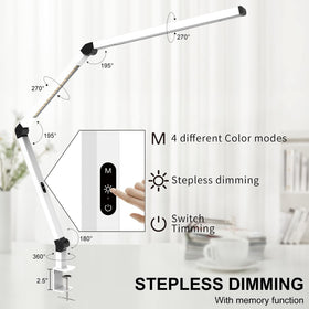 Extra-wide clamp from Micomlan keeps the lamp stable on thick desks.