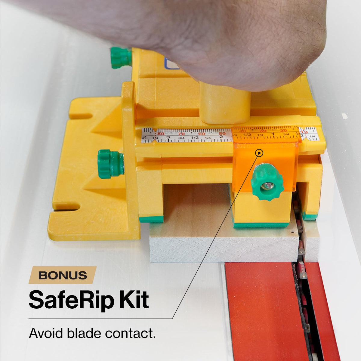 MICROJIG GRR-RIPPER PRO moving blade guard provides continuous protection through each cut.
