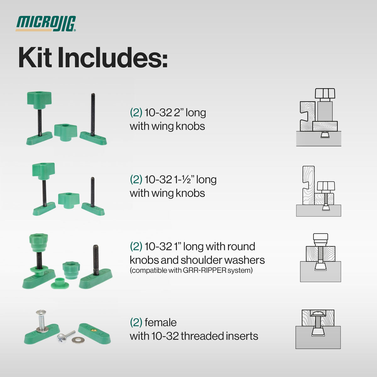 MICROJIG Matchfit hardware demonstrates compatibility with the Matchfit system and dovetail grooves.