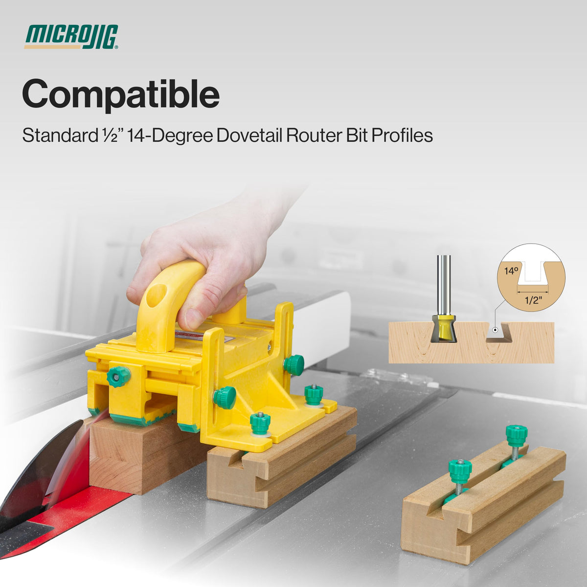 MICROJIG Matchfit shoulder washers work with GRR-RIPPER for stable fixtures.