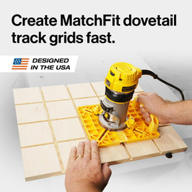 Self-indexing base aligns 4-inch grooves for repeatable dovetail tracks with MICROJIG