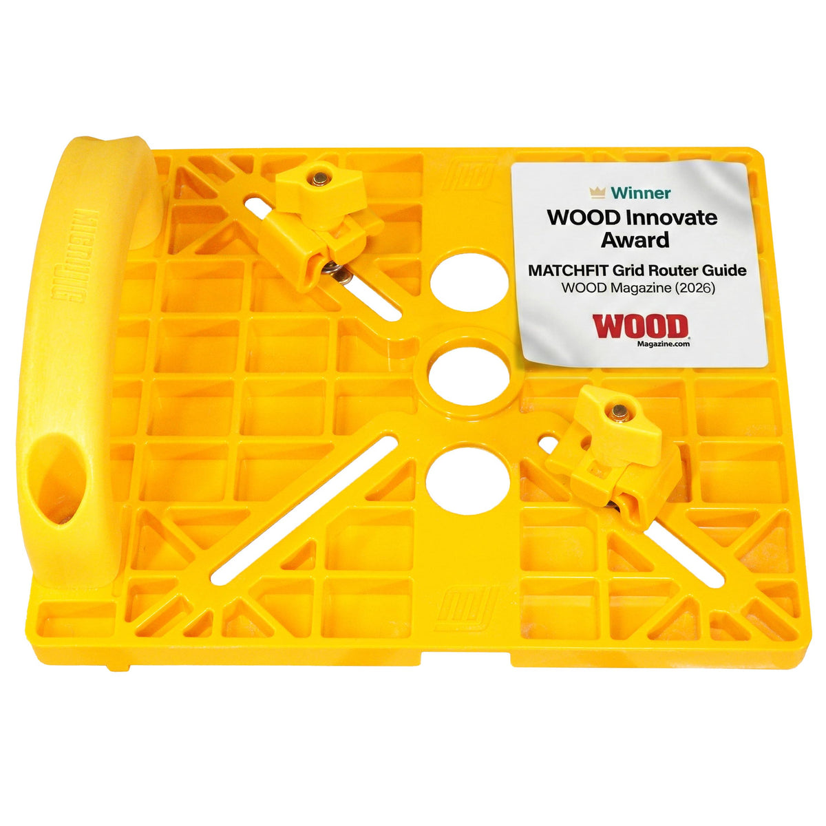 MICROJIG MatchFit Grid Router Guide mounted on a router table for precise grid setup