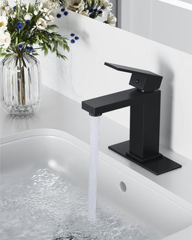 Midanya matte black faucet side view shows sleek lines and compact profile
