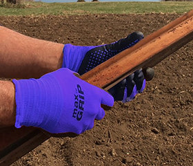 Midwest Max Grip gloves blue on hand demonstrating flexible fit for work