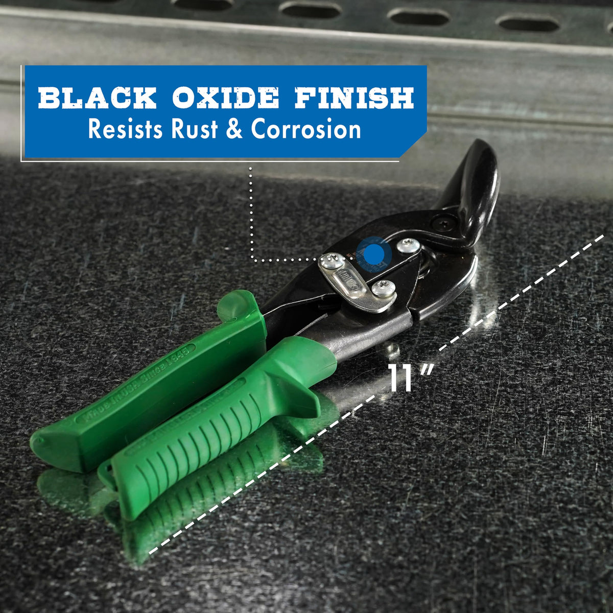 Midwest Snips Blackout blades made of molybdenum alloy resist rust and extend tool life.