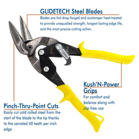 Midwest Snips Glidetech forged blades for durable, precise cutting action.
