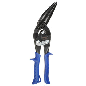 Midwest Snips offset aviation snip performing straight cuts with wide opening.