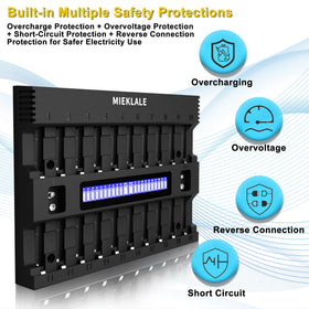 MIEKLALE 20+2 bay charger 9V-slot for separate 9V battery charging.