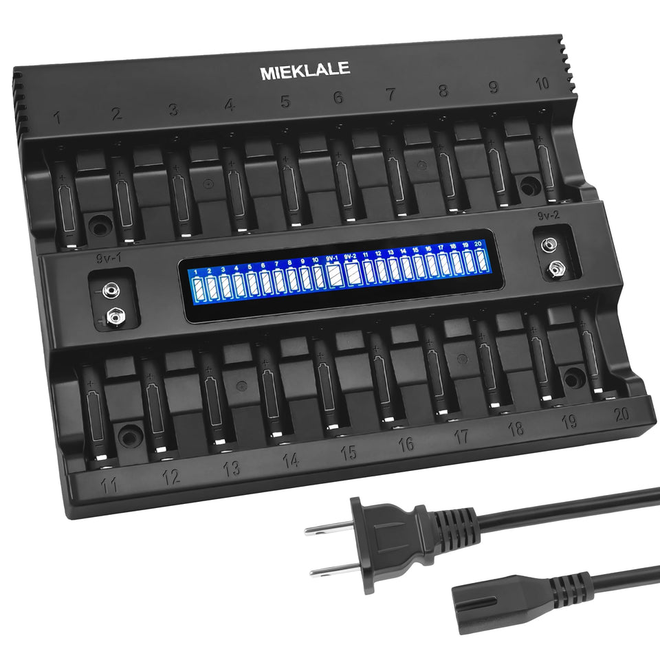 MIEKLALE 20+2 bay charger front view enables tidy charging setup.