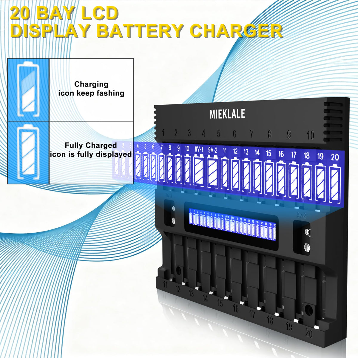 MIEKLALE 20+2 bay charger protections prevent overcharge and short circuits.