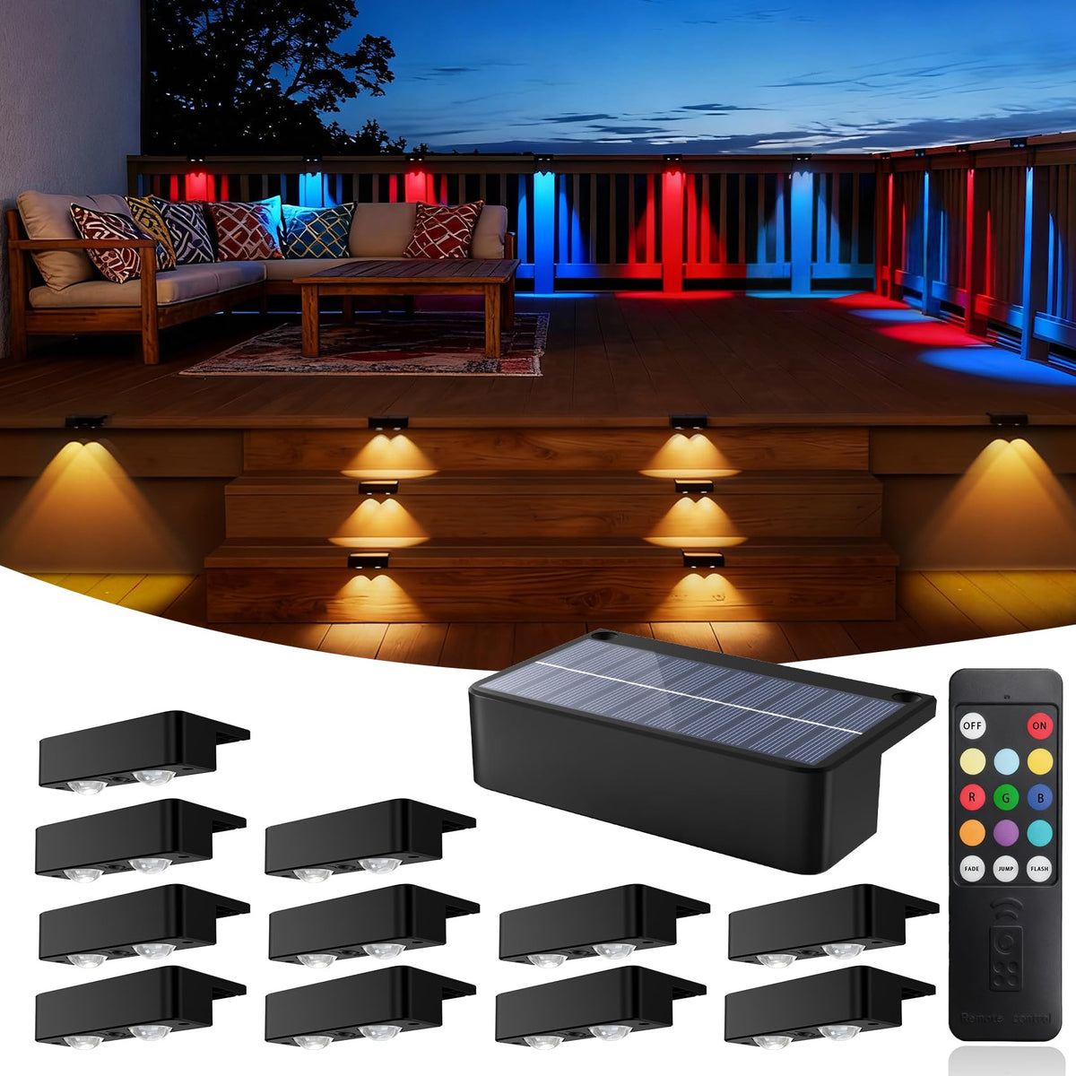 MIFISH solar fence lights 12-pack with remote control for cohesive outdoor glow