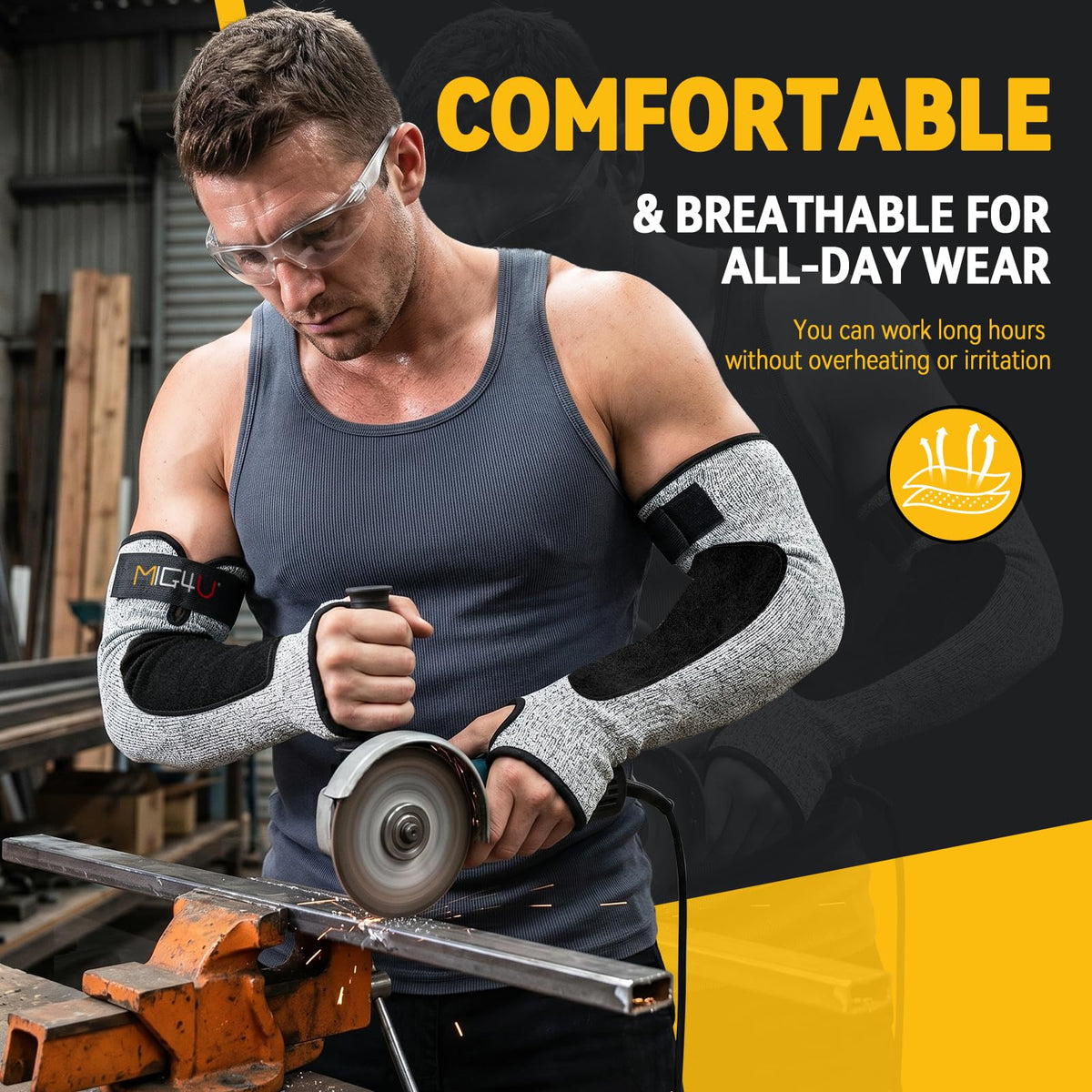 MIG4U cut sleeve with Velcro top secures sleeve during work.