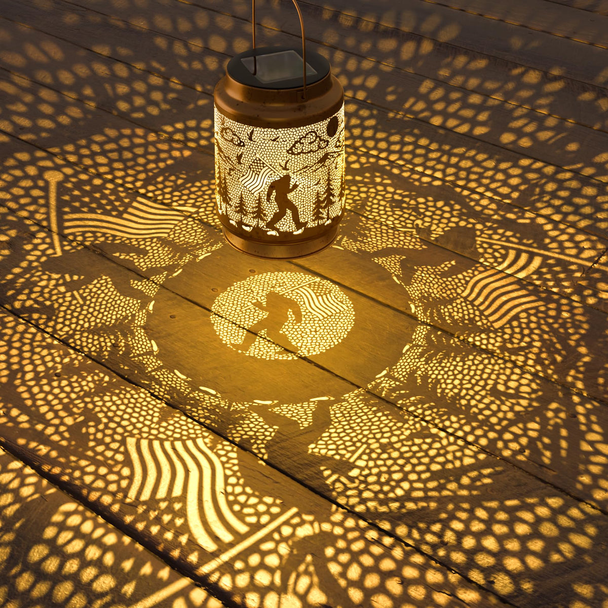 Miggley Bigfoot solar lantern enhances backyard décor with nature-inspired charm.