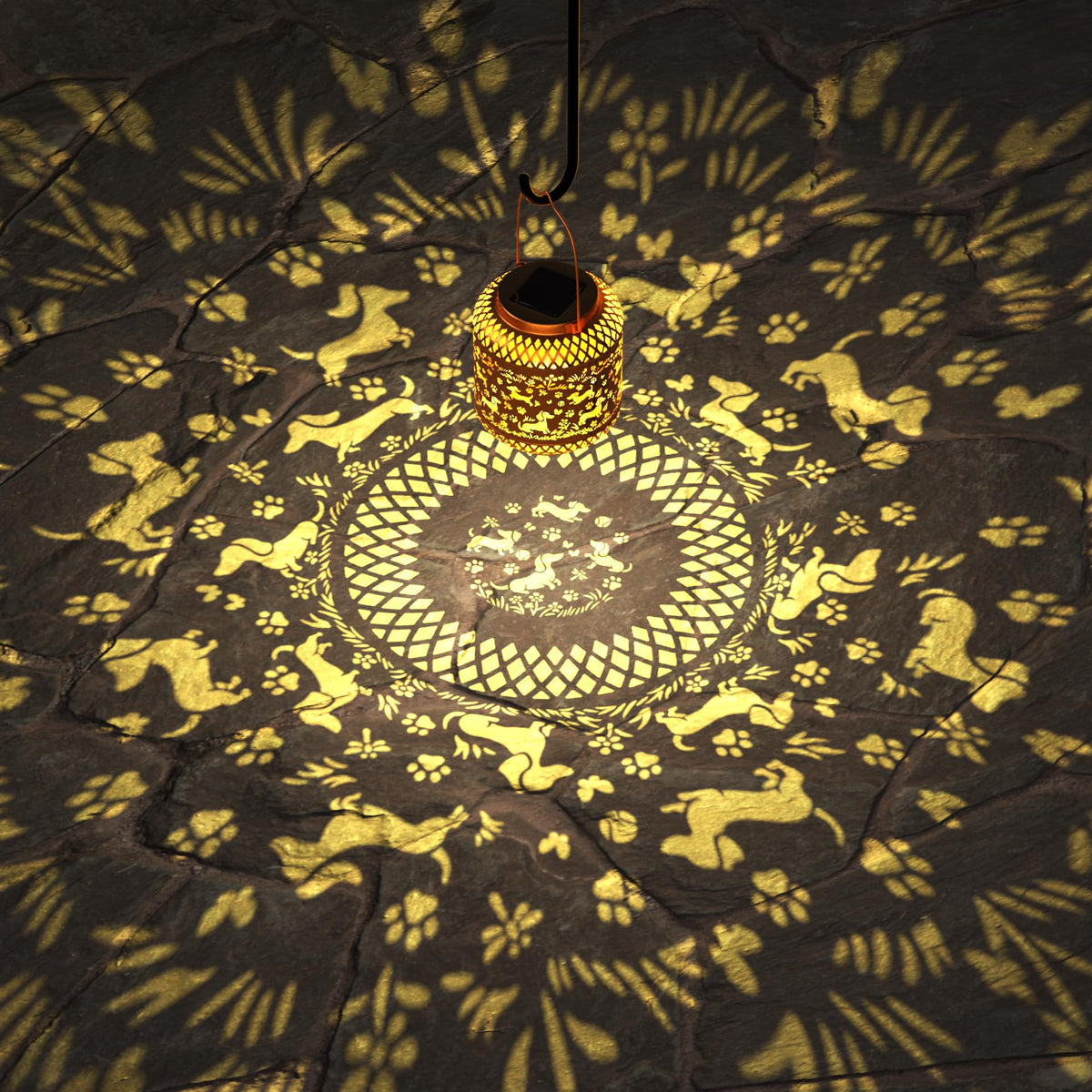 Miggley Dachshund Glow Lantern creates warm backyard ambiance.