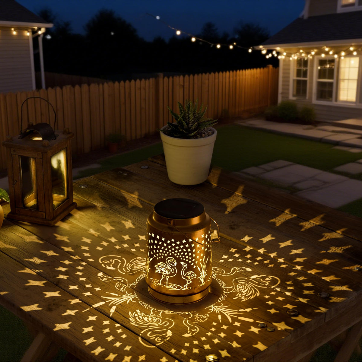 Miggley flamingo solar lantern's waterproof finish withstands rain and snow.