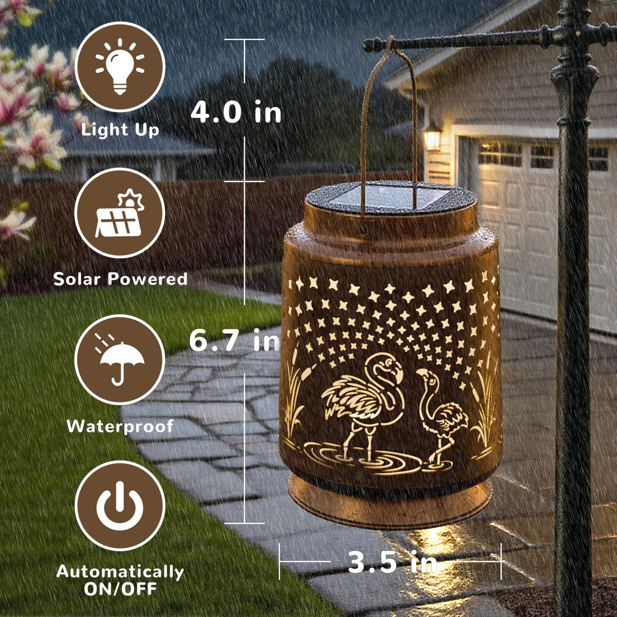 Miggley flamingo solar light auto-dusk to dawn for hands-free lighting.