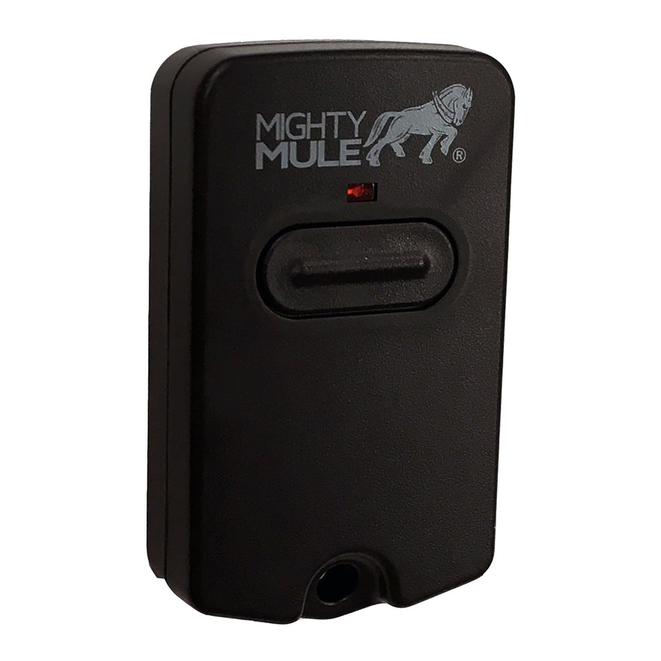 Mighty Mule FM135 single-button remote front view for quick gate access