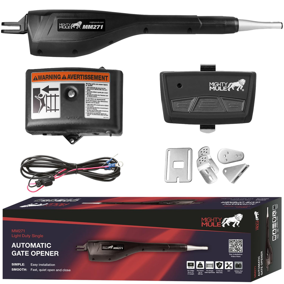 Mighty Mule MM271 gate opener package for easy installation and reliability