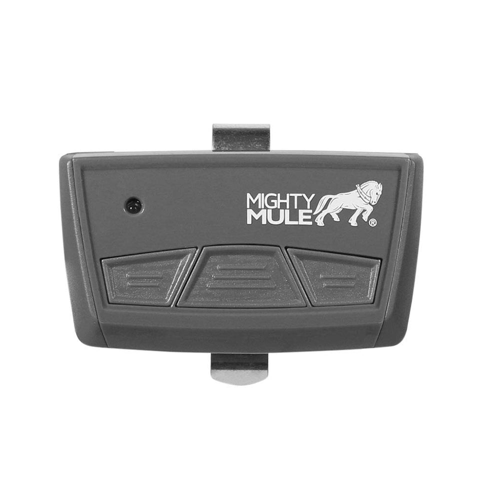 Mighty Mule MMT103 3-button transmitter with three controls for gate and garage access.