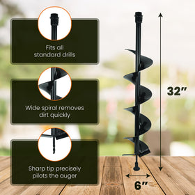 MightyPhine Earth Auger drill-attachment compatible with common drills