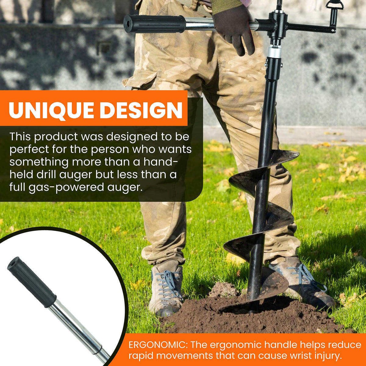 MightyPhine Earth Auger universal handle connects to different drills