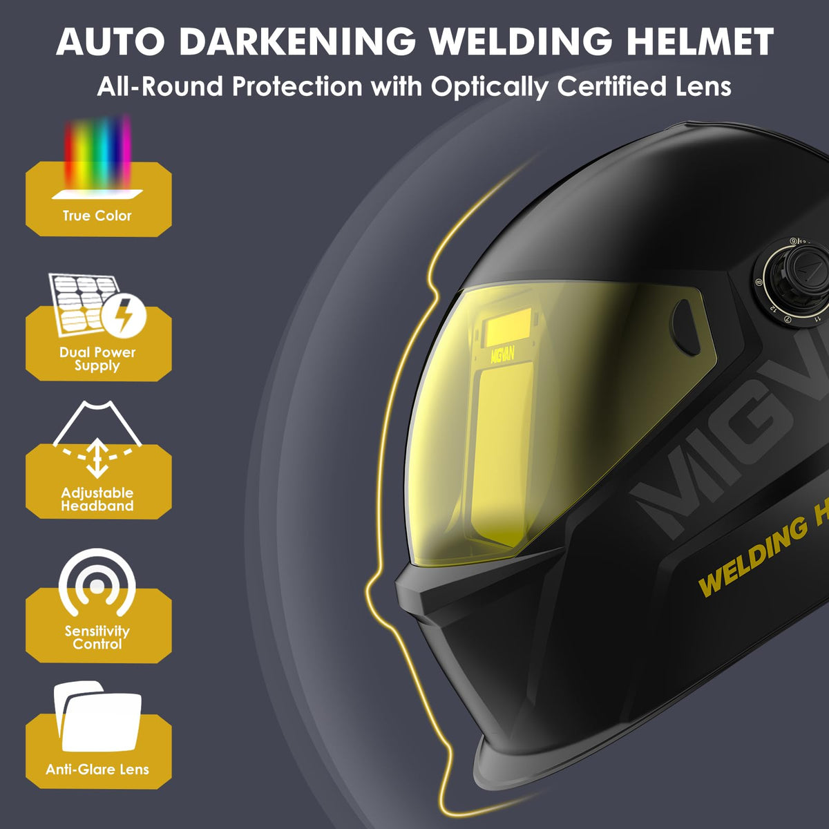 MIGVAN welding helmet large viewing window enhances visibility for intricate welds and precise alignment