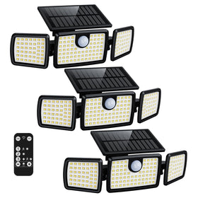 MIHANI 3-head outdoor solar lights mounted on wall for wide outdoor illumination.
