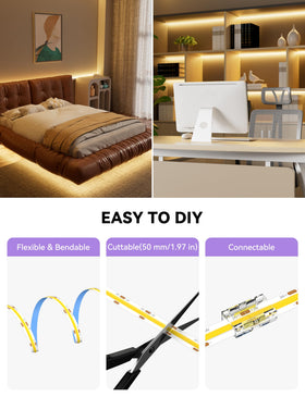 MIIWISE COB LED strip offers wide applications in kitchens, shelves, and bedrooms.