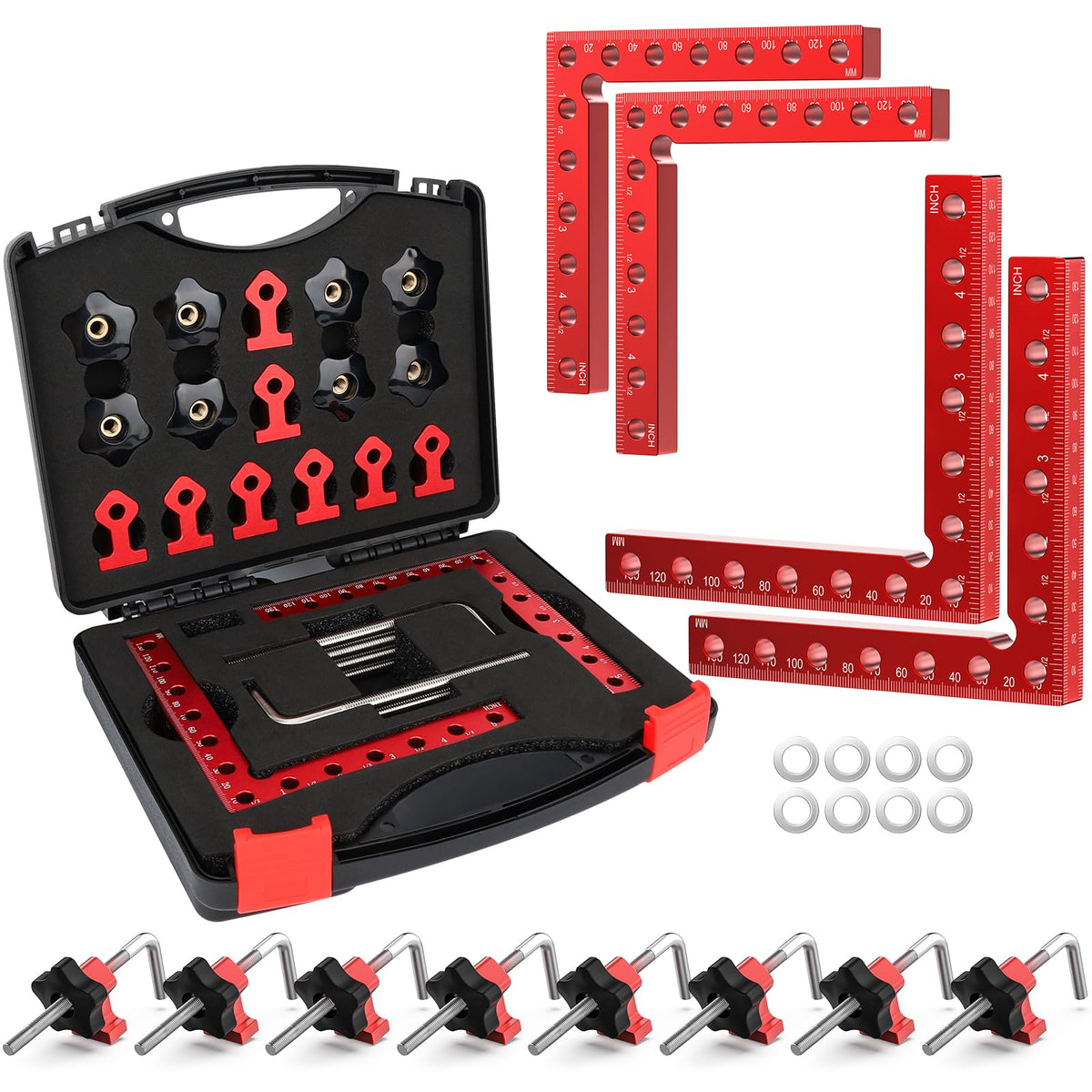 Mikego corner clamp shows 90-degree alignment for precise joints.