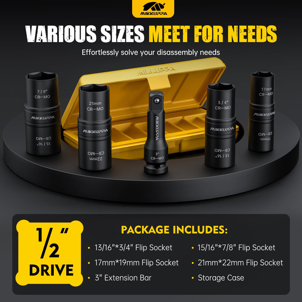 MIKKUPPA 19mm-17mm socket for common lug nut sizes on vehicles