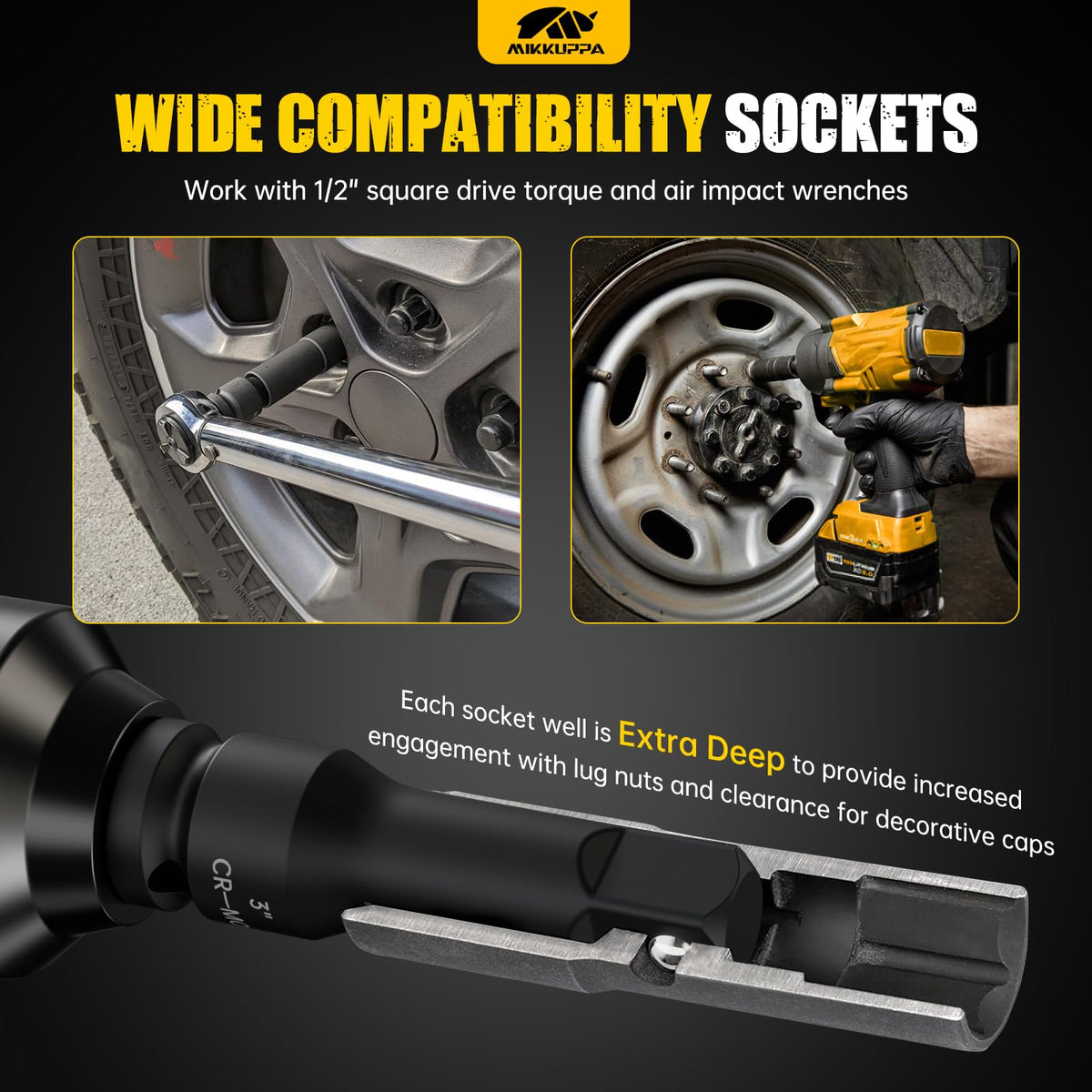 MIKKUPPA 7/8-15/16 socket pair suits common lug nuts with easy flips