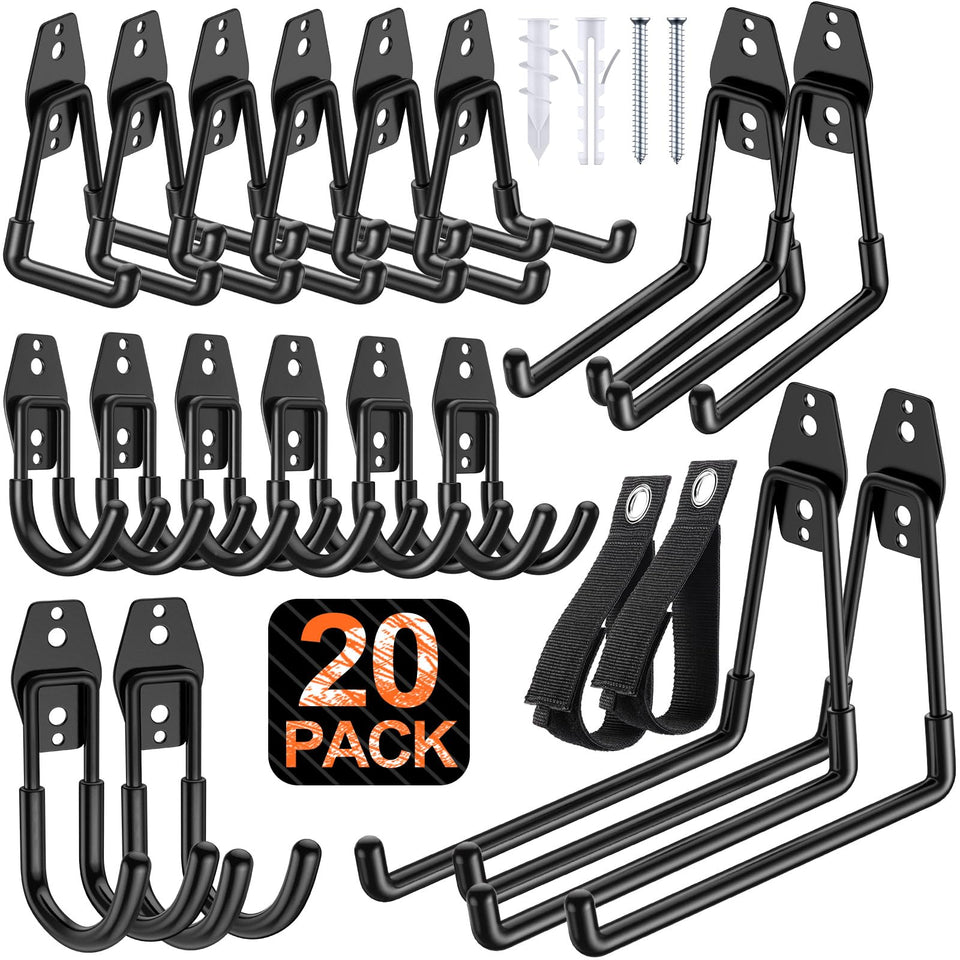 MIKRUI 20-pack garage hooks on wall freeing space for car and tools