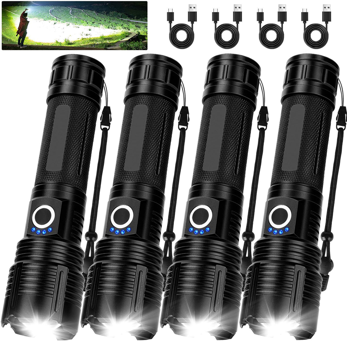 MILAOSHU 4-pack flashlight front view for outdoor illumination